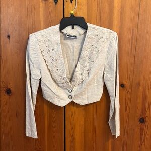 90s Contempo Casuals Beige Lace-Trimmed Women's Cropped Jacket